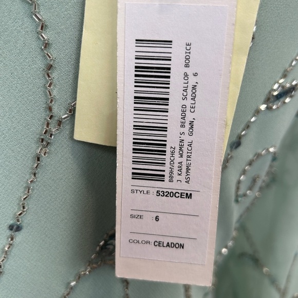 J Kara Women’s Evening Gown Beaded/Scalloped Asymmetrical Celadon Size-6 NWT - Picture 12 of 14